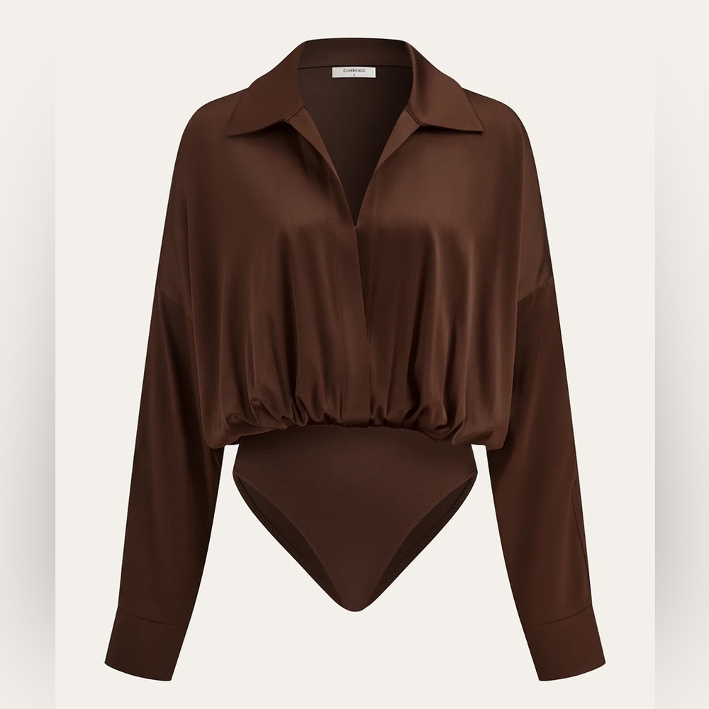 131 Satin Collared Long Sleeve Bodysuit